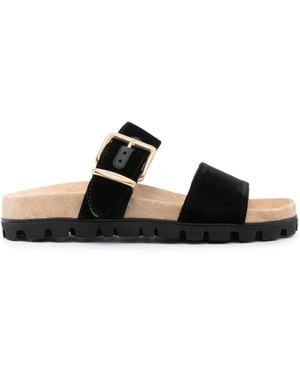 Miu Miu Suede Buckle Sandals - Black