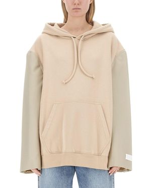MM6 by Maison Martin Margiela Oversized Hooded Sweatshirt With Contrasting Sleeves - Natural