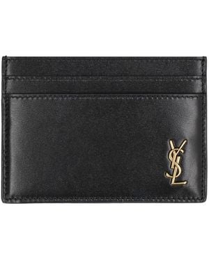 Saint Laurent Tiny Cassandre Leather Card Holder - Black