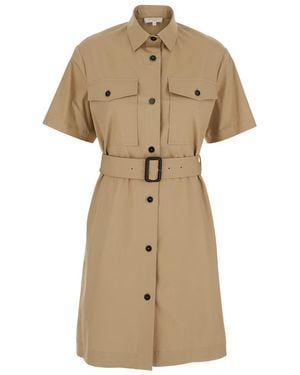 Antonelli Dress With Classic Collar And Waist Belt - Natural