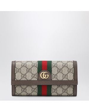 Gucci Ophidia Wallet In Beige/ebony Gg Fabric - Metallic