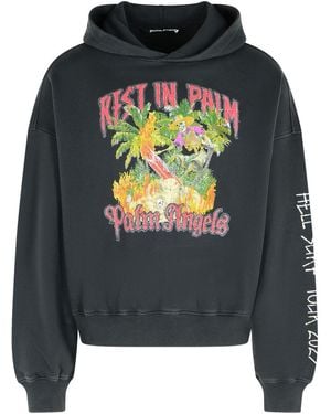 Palm Angels 'rest In Palm' Black Cotton Sweatshirt - Gray