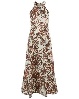 Brunello Cucinelli Multicolour Sleeveless Long Dress With All-over Herbarium Print In Cotton Woman - Natural