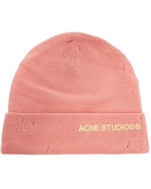 Acne Studios Distressed Wool Beanie Hat In - Pink