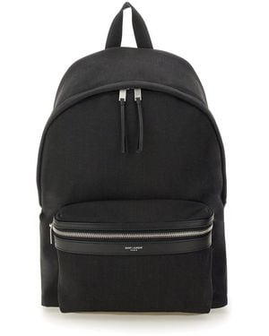 Saint Laurent Nylon Canvas And Leather "City" Backpack - Black
