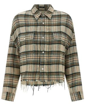 R13 Cropped Check Print Shirt With Fringed Asymmetric Hem - Green
