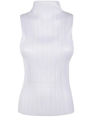 Pleats Please Issey Miyake "Basics" Sleeveless Turtleneck Top - White