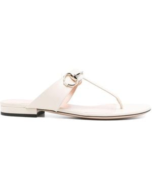 Gucci Lady Horsebit Leather Thong Sandals - White