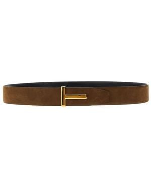 Tom Ford 'T' Reversible Belt - White