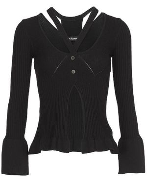 ANDREADAMO Ribbed-knit Cardigan With Double Layers Clothing - Black