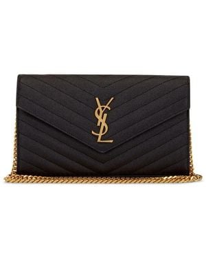 Saint Laurent Cassandre Logo-Plaque Clutch Bag - Black
