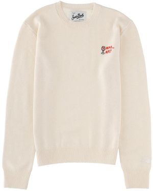 Mc2 Saint Barth "new Queen" Jersey With Embroidery - Natural