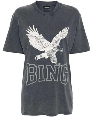 Anine Bing Washed Cotton Logo Tee - Blue