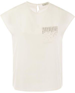 Peserico Crepe De Chine Top With Sequin Pocket - White