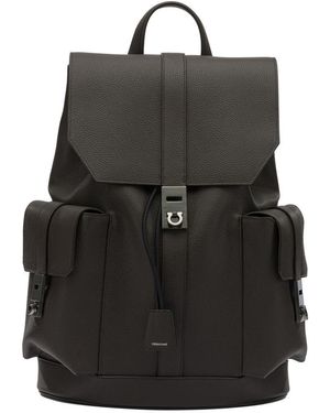 Ferragamo Double Pocket Leather Backpack - Black