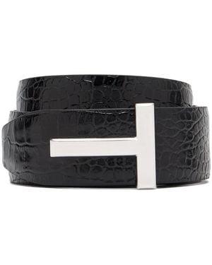 Tom Ford Textured Vitello Leather Belt - Black