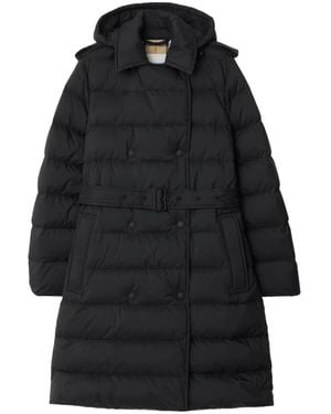 Burberry Double-breasted Kent Long Puffer Coat With Belt Clothing - Black