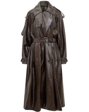 Sportmax Shiny Leather Trench Coat With Belt - Brown