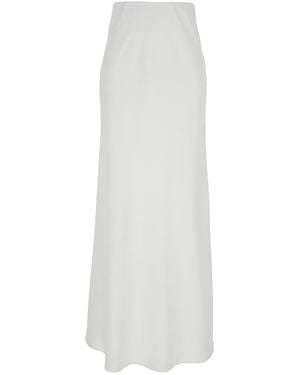 Plain Long Skirt With Ruffle Detail - White
