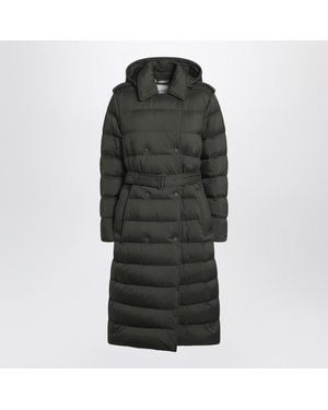 Burberry Dark Double-Breasted Padded Coat With Belt - Black