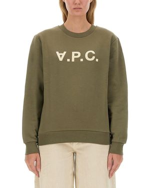 A.P.C. Crew Neck Sweatshirt With Bold Logo - Green