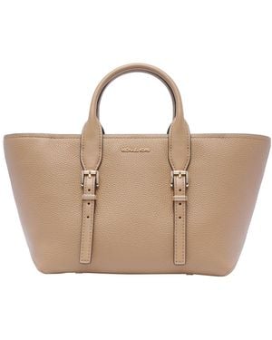 Michael Kors Calf Leather Shopping Bag In Beige - Brown
