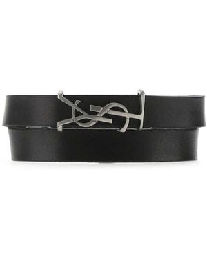 Saint Laurent Leather Opyum Bracelet - Black