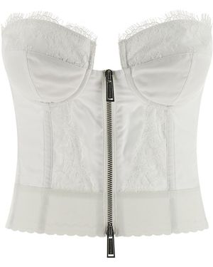 DSquared² Off-The-Shoulder Bustier Top With Lace And Tulle Detailing - White