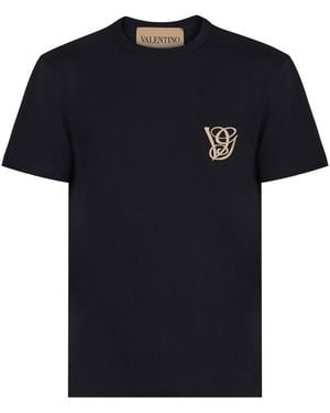 Valentino Garavani Cotton T-Shirt With Patch Vg - Black