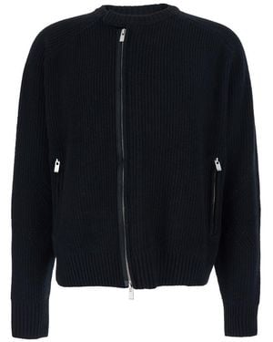 Tonywack Crew Neck Cardigan With Ribbed Design - Blue