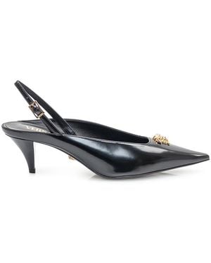 Versace Leather Slingback With Medium Heel - White