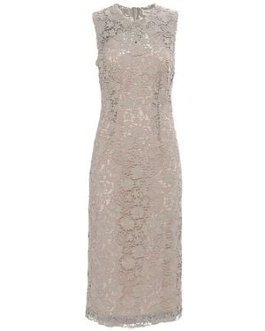 P.A.R.O.S.H. Intricate Floral Lace Midi Dress With Fitted Silhouette - Gray