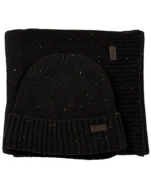 Barbour "Carlton Fleck" Beanie & Scarf Set - Black