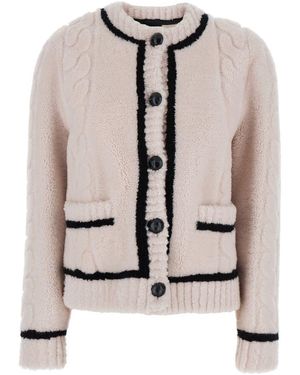 Blancha And Crewneck Cardigan With Button Closure And Front Pockets - Natural