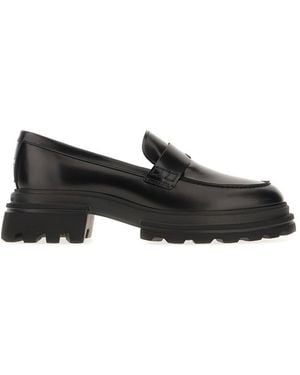 Hogan Leather Slip-On Loafers - Black