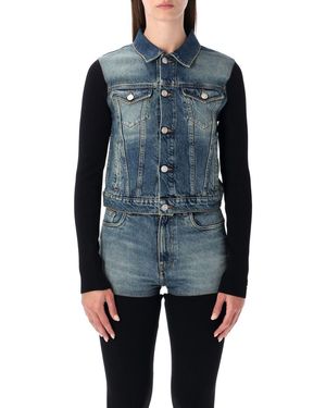 Coperni Hybrid Rib Knit And Denim Trompe-L'Œil Jacket - Blue