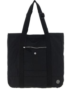 Stone Island Logo-Patch Nylon Tote Bag - Black