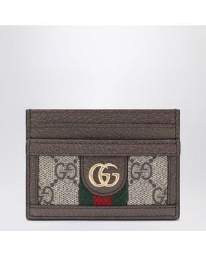 Gucci Ophidia Card Holder In Beige/ebony Gg Supreme Fabric - Metallic