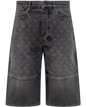 Marine Serre Marine Greenhouses Bermuda Shorts In Gray Denim With Lunar Motif