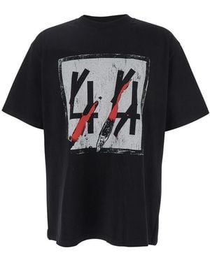 M44 LABEL GROUP 'Sticka' Crewneck T-Shirt With Maxi Print On The Front And Logo Lettering On The Rear - Black