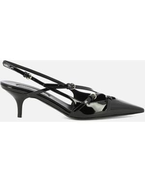 Miu Miu Patent Leather Slingback Pumps With Buckles - Black