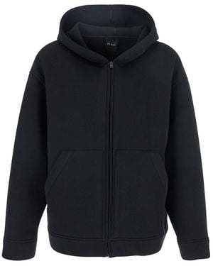 Plain Jacket With Fixed Hood And Two Front Pockets - Blue