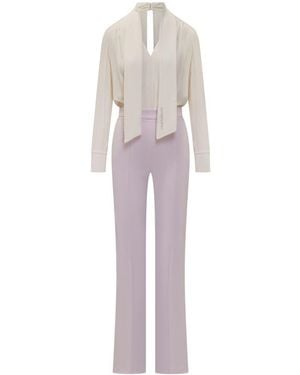 Elisabetta Franchi Georgette And Crepe Jumpsuit With Piping - White