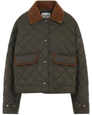 Miu Miu Quilted Technical Pongé Blouson Jacket - Green