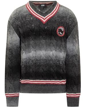 Gcds Braided V-Neck Sweater - Gray