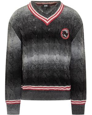Gcds Braided V-Neck Jumper - Grey