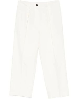 Brunello Cucinelli Cotton Blend Pleated Cropped Trousers Clothing - White