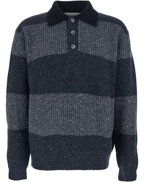 DUNST Polo Shirt With Ribbed Design And Striped Motif - Blue