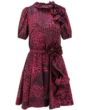 Pinko Sheer Animal Print Ruffle Dress - Red