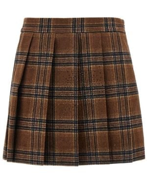 GIUSEPPE DI MORABITO Pleated Tartan Skirt - Brown